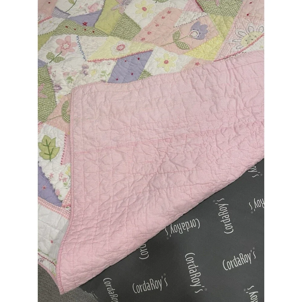 Pottery Barn Kids Twin Pink Patchwork Floral Quilt Reversible 68x86